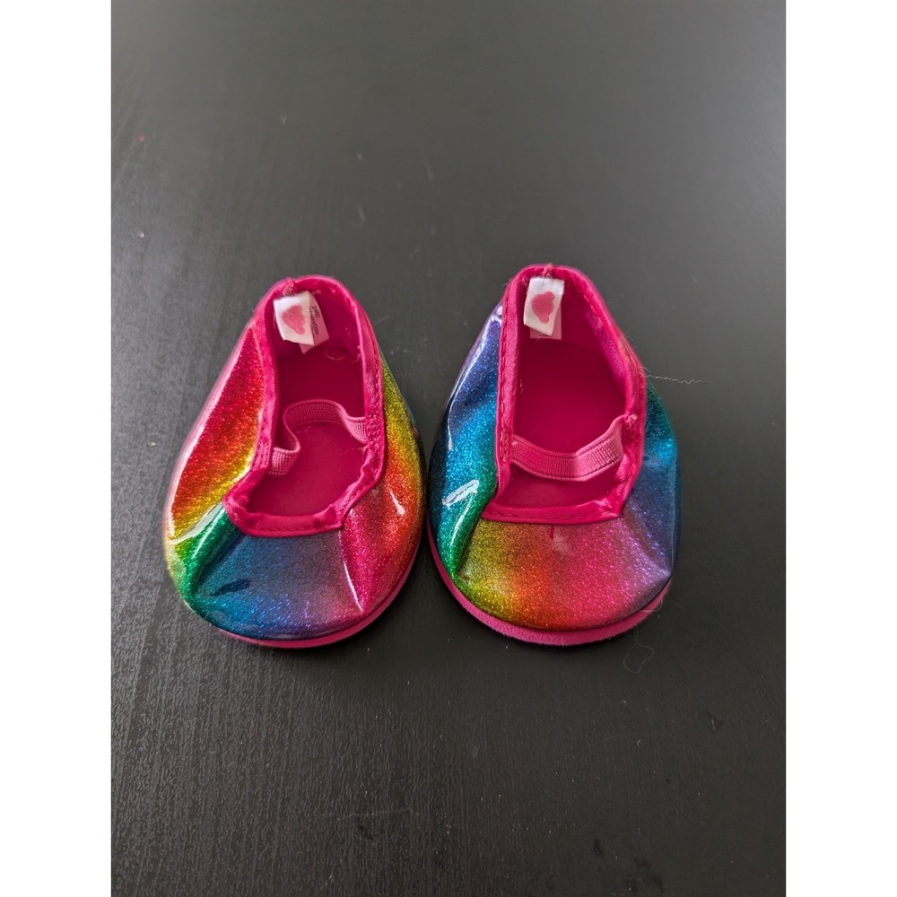 Build A Bear Workshop Pink Rainbow Glitter Shoes Flats BABW BAB